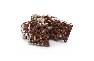 Chocolate with rice bars isolated on white background