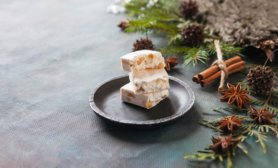 Christmas decoration on old background.