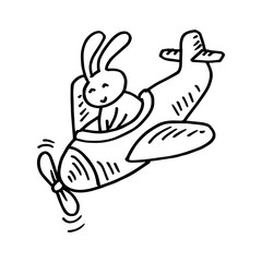 Cute rabbit flying on an airplane.