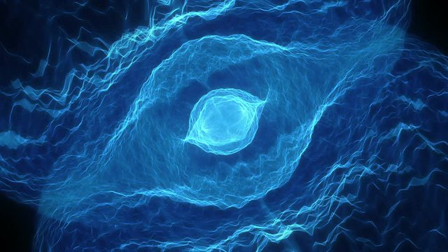 All seeing Cosmic Eye version 01 abstract animation motion background with seamless looping Blue Cyan