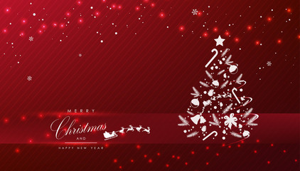 Merry Christmas and happy new year white tree red background template vector