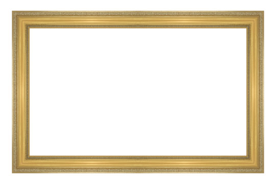 antique gold picture frame isolated on white background