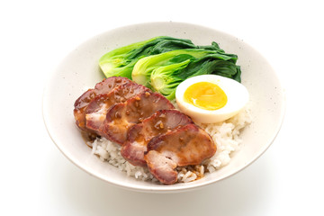 roast barbecue red pork on topped rice