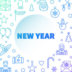 New Year creative blue linear square frame. Vector Winter Holiday background in outline style