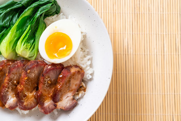 roast barbecue red pork on topped rice