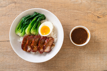 roast barbecue red pork on topped rice