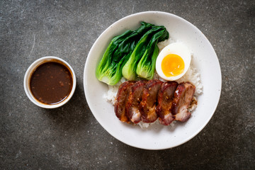 roast barbecue red pork on topped rice