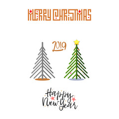 The concept of Christmas trees modern flat style with decorations and without toys. Merry Christmas and Happy New Year