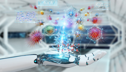 Cyborg creating and analyzing nanovirus 3D rendering