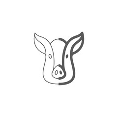 Pig face icon from thin and thick lines