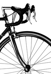 Part of the vintage road bike. Steering, brakes and front wheel