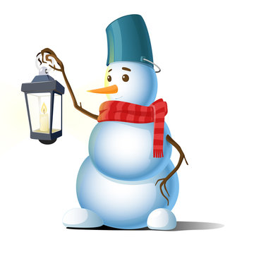 Cartoon snowman vector illustration. Isolated image on white background. Anthropomorphic snow sculpture. New year and Merry Christmas greeting card