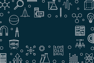 STEM education vector horizontal frame. Science technology engineering math concept illustration in outline style