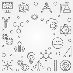 STEM square frame. Vector education concept illustration or background in thin line style