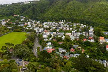 Fototapeta na wymiar Typical Kelburn Homes, Wellington New Zealand. Aerial 