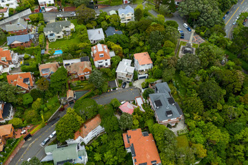 Top Down Aerial, Wellington New Zealand. Typical Kelburn Homes.