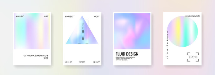 Cover fluid set. Abstract backgrounds. Stylish cover fluid with gradient mesh. 90s, 80s retro style. Iridescent graphic template for brochure, banner, wallpaper, mobile screen