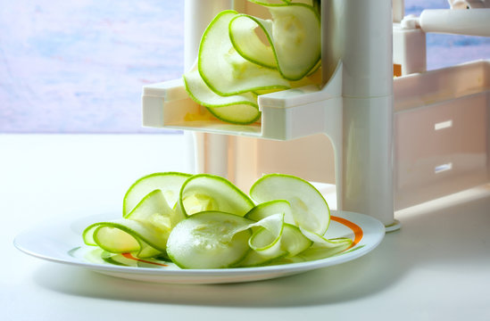 Making Zucchini Noodles Using Spiralizer.