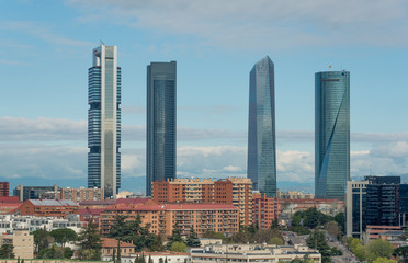 Madrid cityscape at daytime. Landscape of Madrid business building at Four Tower. Modern high building in business district area at Spain.