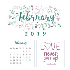 Calendar 2019, flower design with text