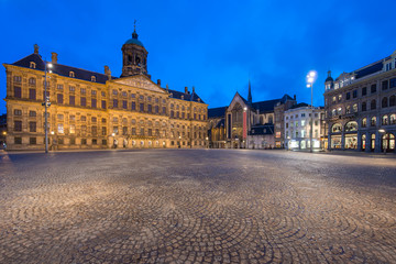The Royal Palace in Dam square at Amsterdam, Netherlands. Dam square is famous place in Amsterdam.