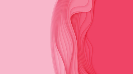 Vector 3D abstract background with paper cut shape. Colorful red carving art. Paper craft Antelope canyon landscape with soft gradient colors. Minimalistic design for business presentations, flyers.