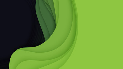 Vector 3D abstract background with paper cut shape. Colorful green carving art. Paper craft Antelope canyon landscape with soft gradient colors. Minimalistic design for business presentations, flyers.