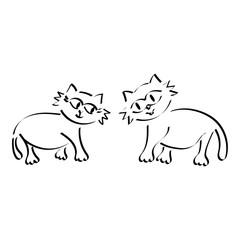 Cute, loving cats. Hand drawn vector illustration. Inscription Love, heart.