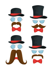 set hats with glasses and tie bow accessories
