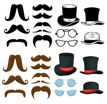set male mustaches style with hats and glasses