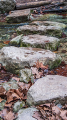River crossing path of flat rocks across water of a river stream