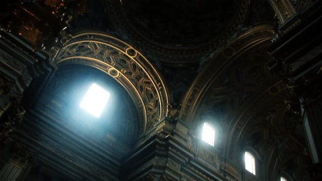 Beautiful Light Inside Church. Filmed In Italy.
