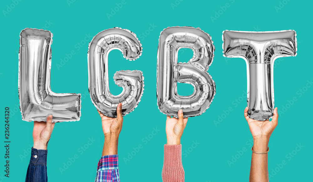 Sticker Gray silver alphabet balloons forming the word LGBT