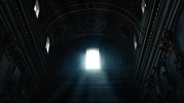 Beautiful Light Inside Church. Filmed In Italy.