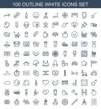 white icons. Set of 100 outline white icons included checklist, compass, nailfile, shield, doctor with medical reflector on white background. Editable white icons for web, mobile and infographics.