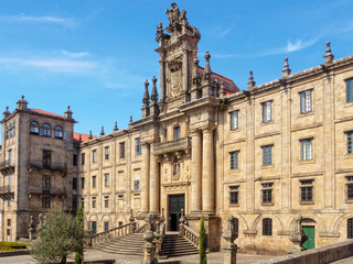Fototapeta premium The Baroque facade and doorway of Monastery of San Martino Pinario - Santiago de Compostela, Galicia, Spain