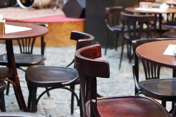 Chair and tables in outdoor cafe
