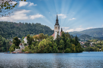 Lake Bled with the island in Slovenia