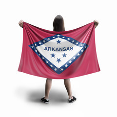 Women and Arkansas flag