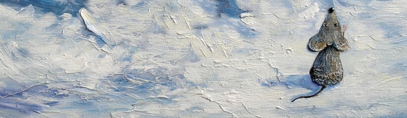 Oil paintings landscape. Mouse, winter, texture. Fine art.