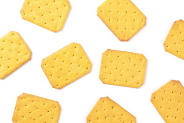 Salty crackers isolated on white background, top view