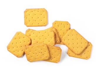 Salty crackers isolated on white background, top view