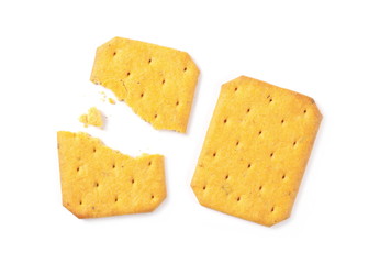 Salty crackers isolated on white background, top view