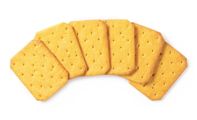 Salty crackers isolated on white background, top view