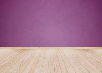 Light Purple cement wall with Wooden floor