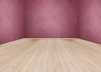Red cement wall with Wooden floor