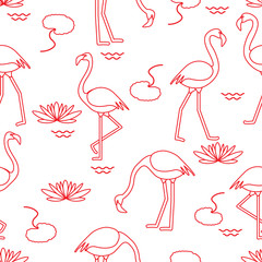 Naadloos patroon met flamingo en waterlelie.