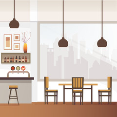Empty Bar or Pub Interior Flat Vector Illustration