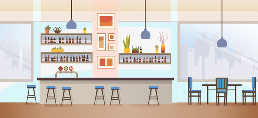 Empty Bar or Pub Interior Flat Vector Illustration