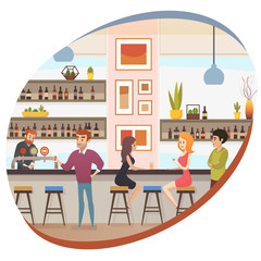 People Drinking Alcohol in Bar or Pub Flat Vector